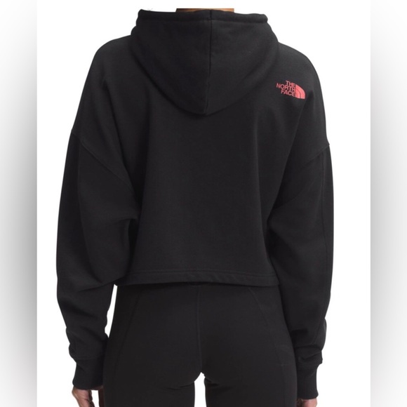 NWT The North Face Hoodie Cropped Black Red Logo Relaxed Fit Sweatshirt XS - Picture 3 of 8